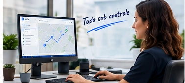 Operadora de logística no escritório gerenciando despachos com a anotação Tudo sob controle