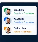 Lista de motoristas em rota com status e contagem de entregas