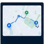 Mapa com rota calculada automaticamente com pins de parada